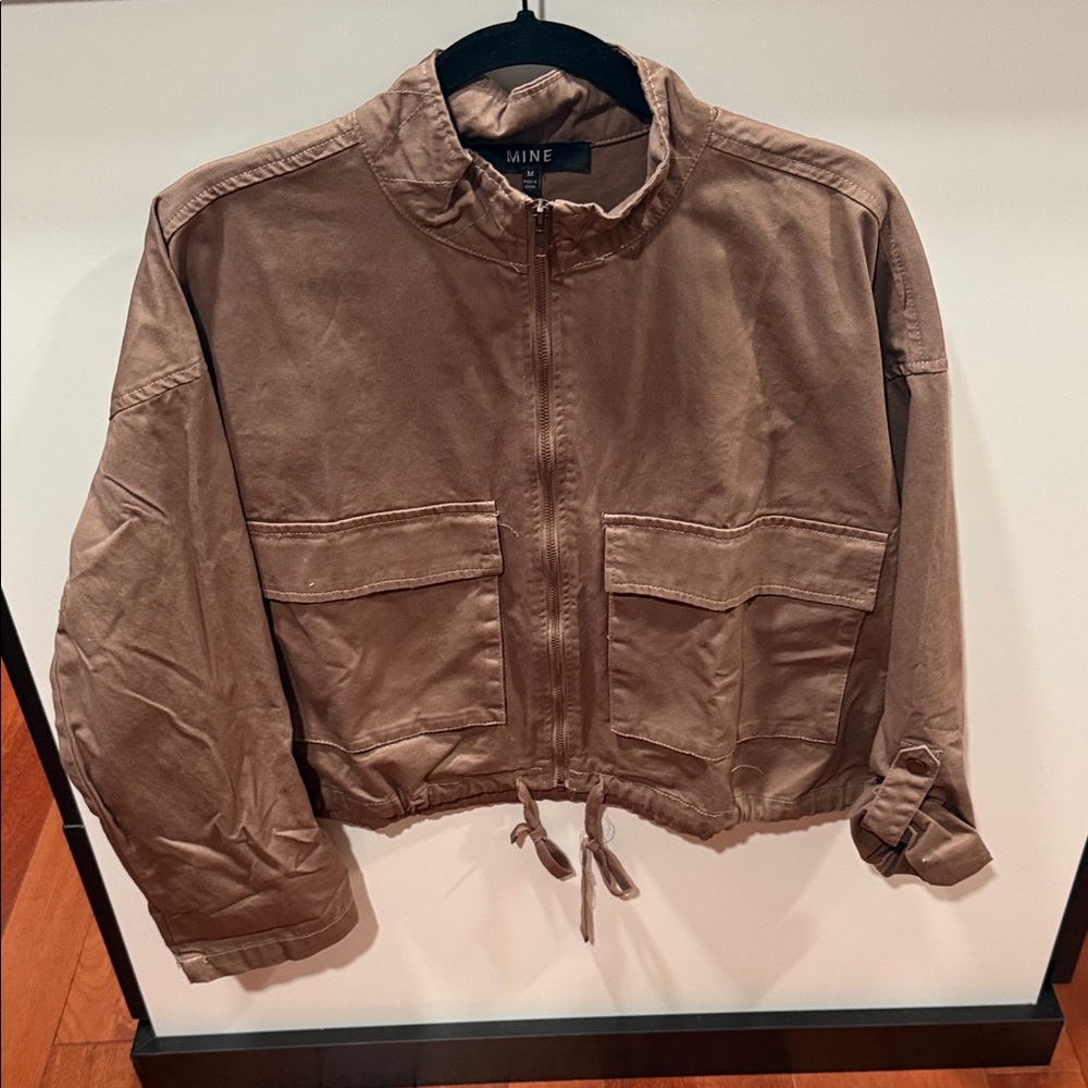 MINE Cropped Utility Jacket in milk chocolate brown lightweight box fitted